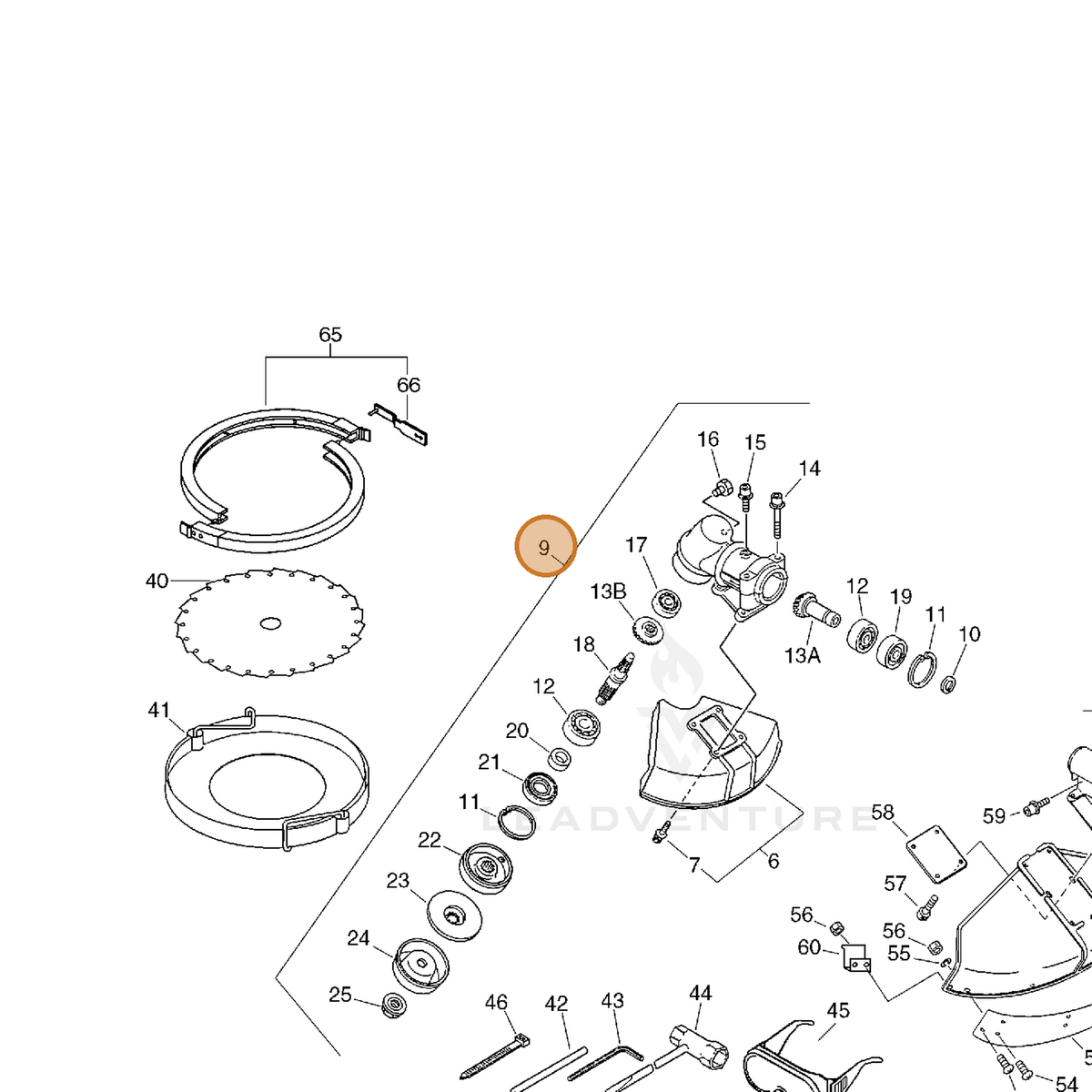 ECHO part P100010410 — IPL diagram snippet (6x zoom, amber highlight)