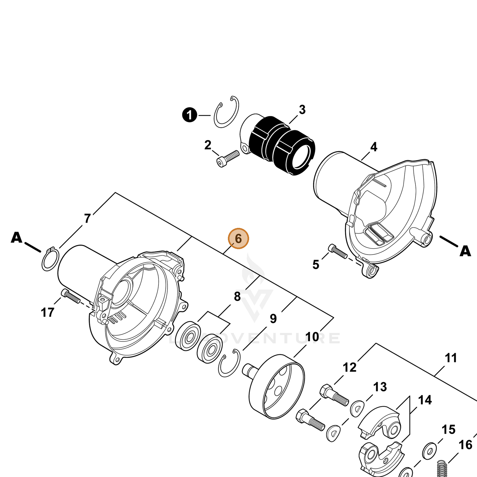 ECHO part P100011870 — IPL diagram snippet (6x zoom, amber highlight)