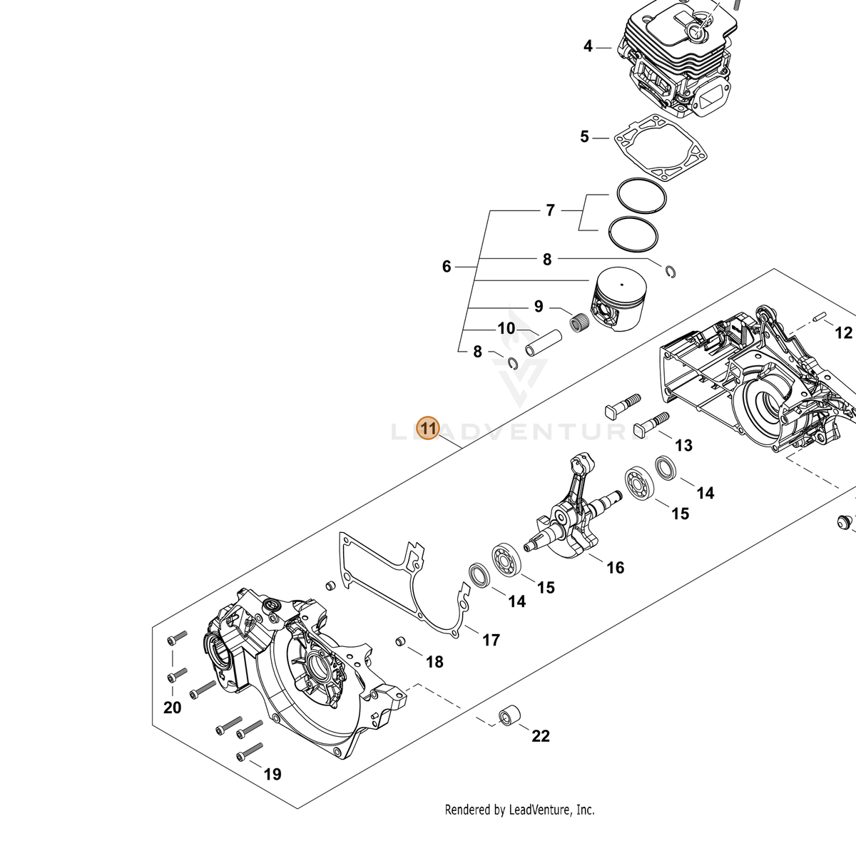 ECHO part P100011980 — IPL diagram snippet (6x zoom, amber highlight)
