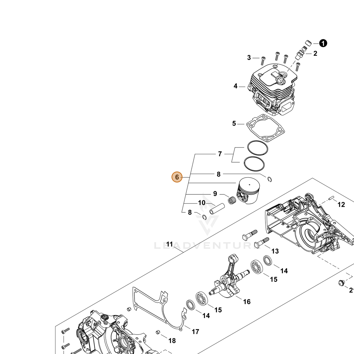 ECHO part P100012020 — IPL diagram snippet (6x zoom, amber highlight)
