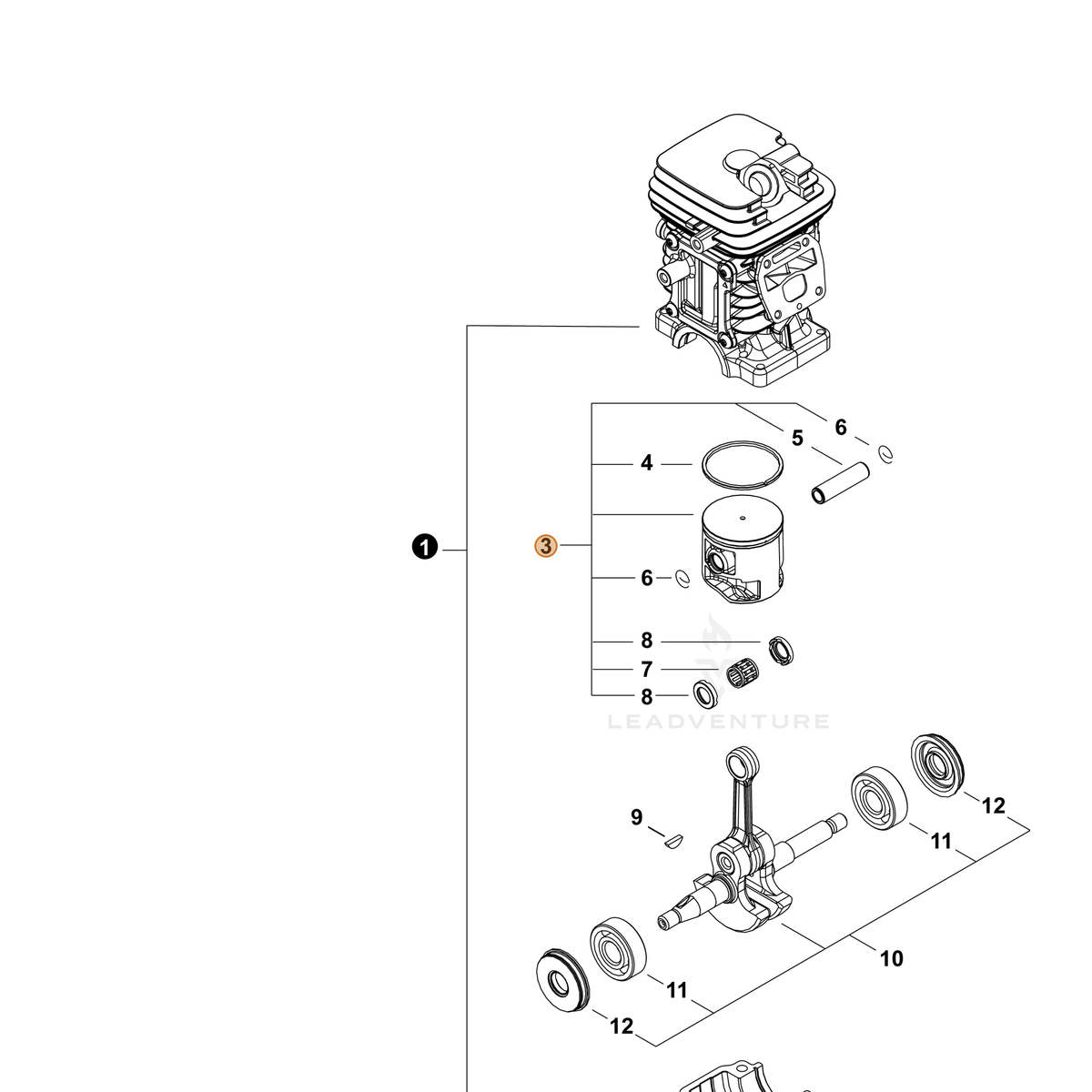 ECHO part P100012150 — IPL diagram snippet (6x zoom, amber highlight)