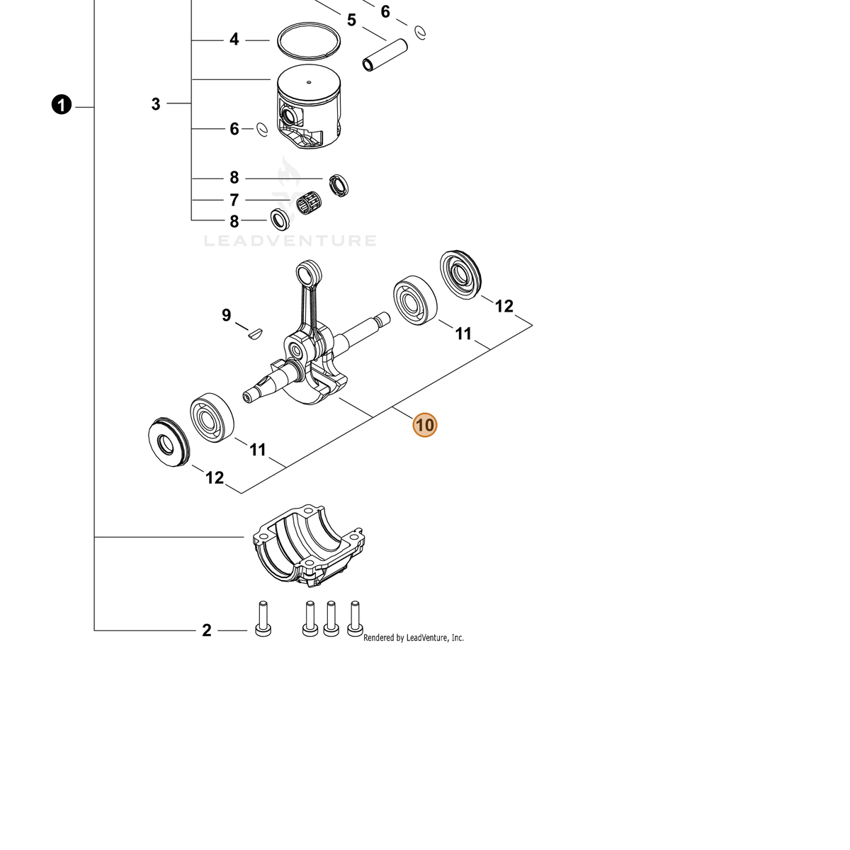 ECHO part P100012170 — IPL diagram snippet (6x zoom, amber highlight)