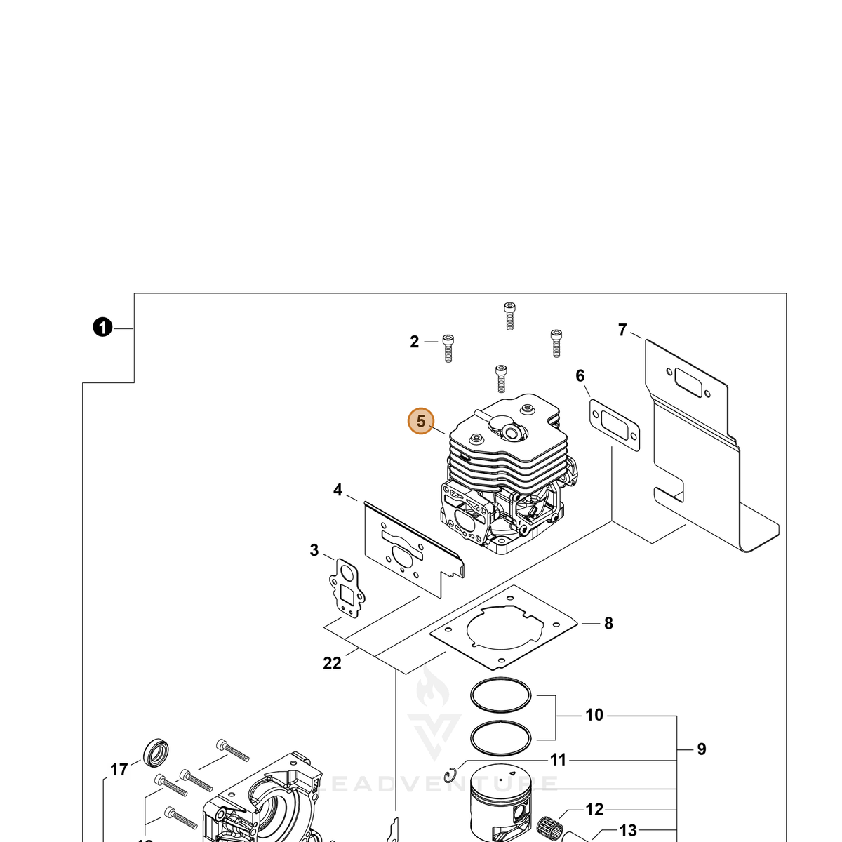 ECHO part P100013220 — IPL diagram snippet (6x zoom, amber highlight)