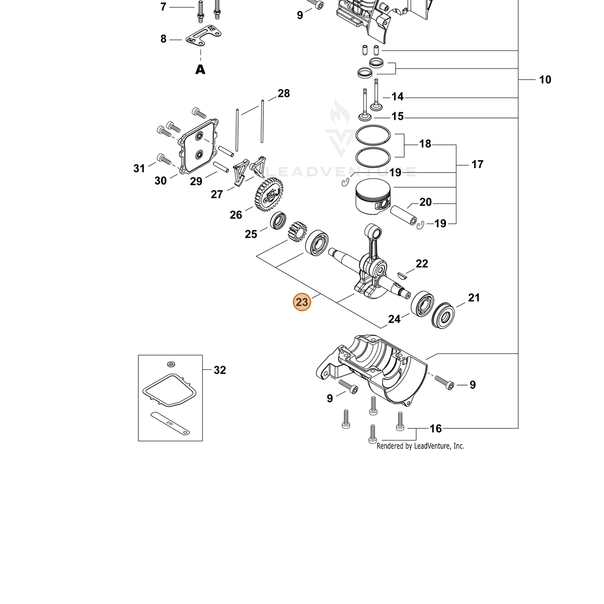 ECHO part P100013570 — IPL diagram snippet (6x zoom, amber highlight)