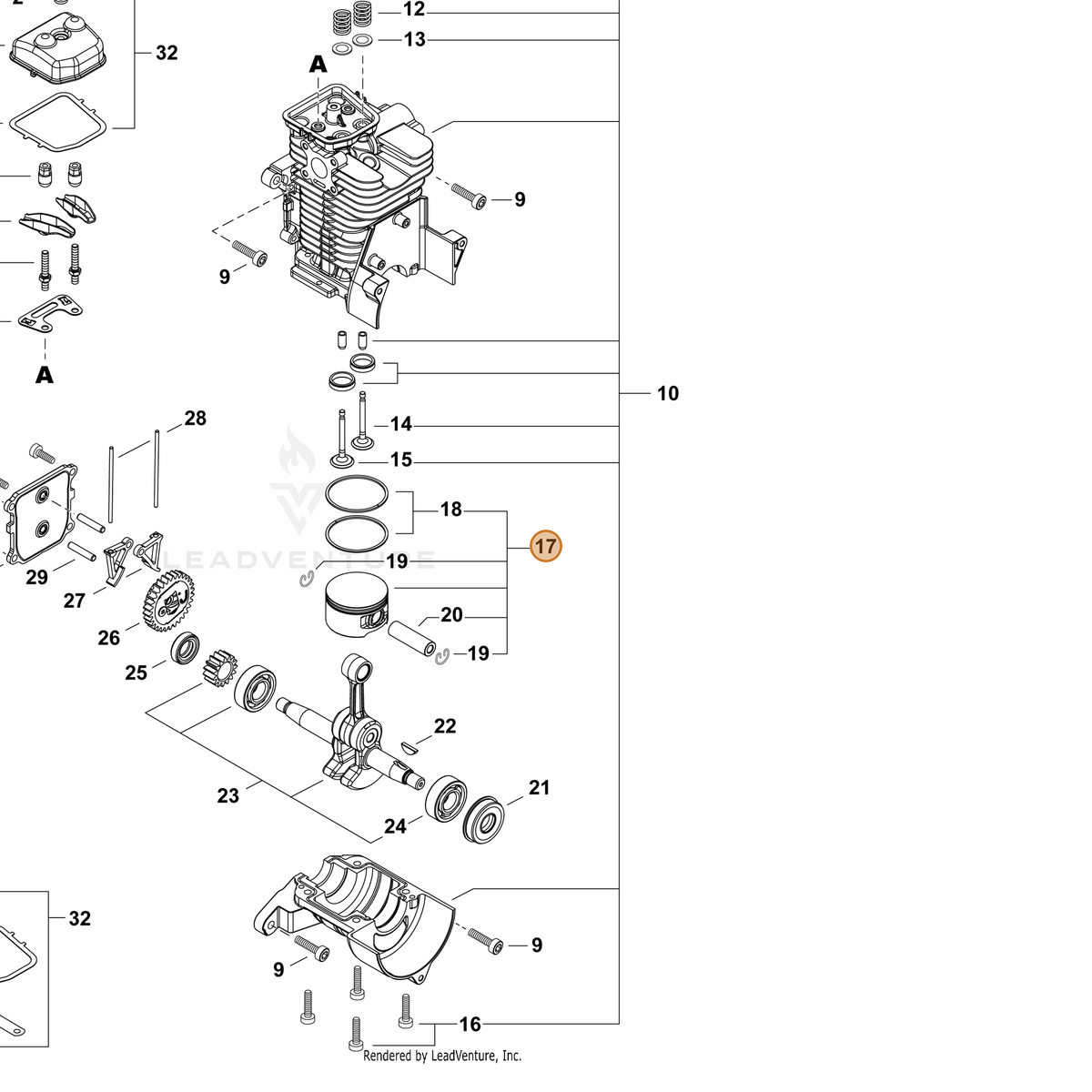 ECHO part P100013580 — IPL diagram snippet (6x zoom, amber highlight)