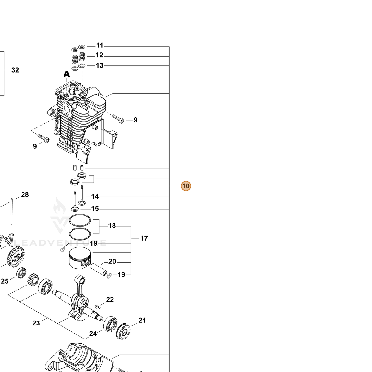 ECHO part P100013590 — IPL diagram snippet (6x zoom, amber highlight)