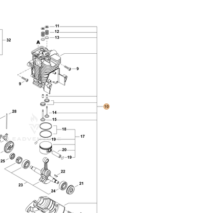 ECHO part P100013590 — IPL diagram snippet (6x zoom, amber highlight)