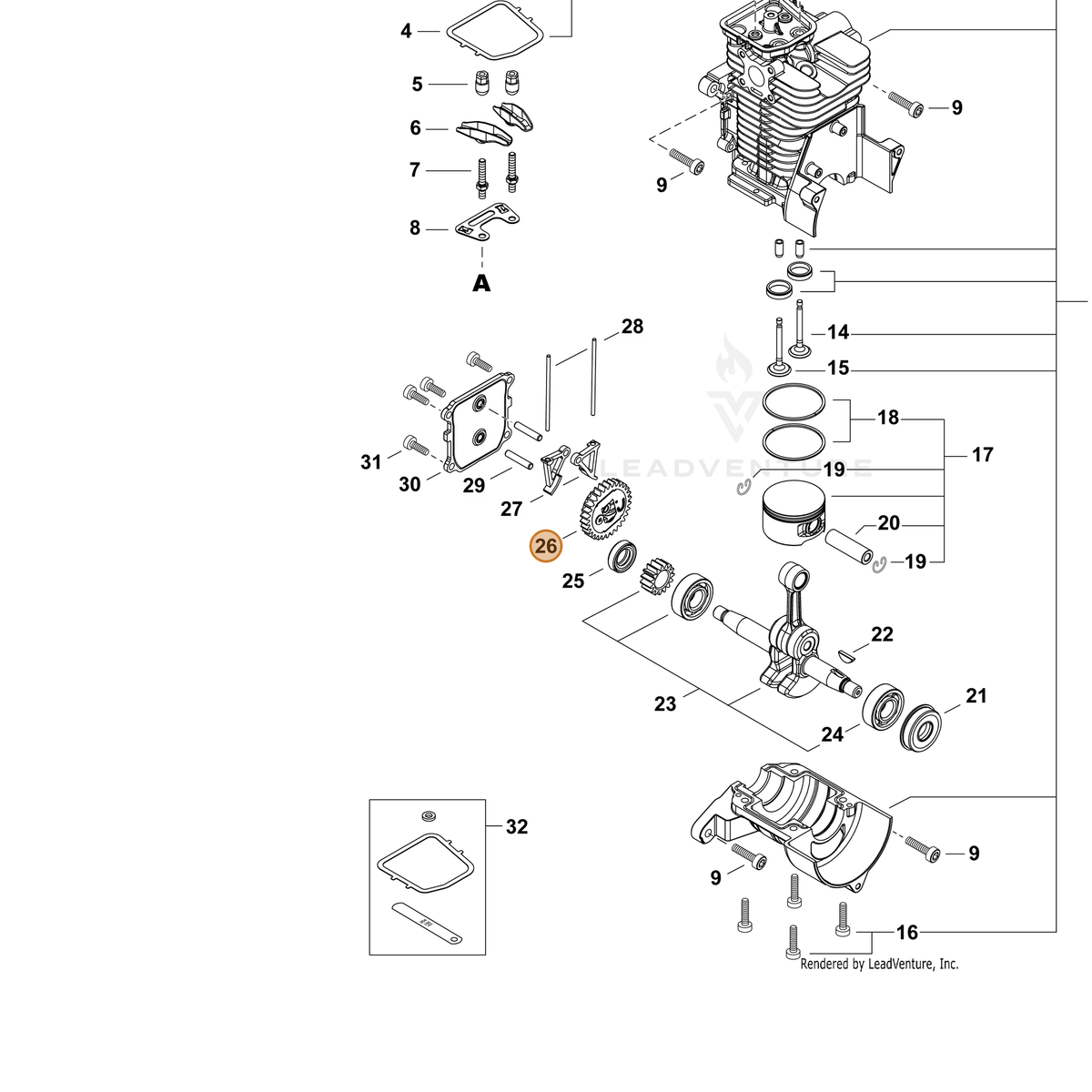 ECHO part P100013600 — IPL diagram snippet (6x zoom, amber highlight)