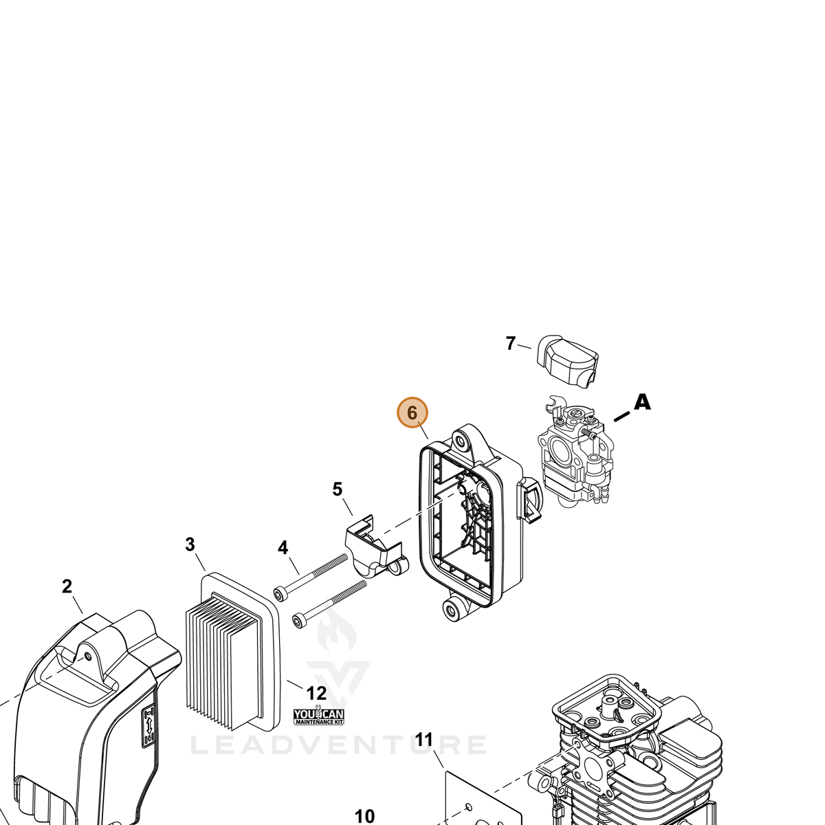 Echo part P100013631 — IPL diagram snippet (6x zoom, amber highlight)