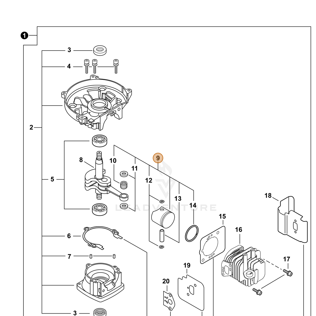 Echo part P100013680 — IPL diagram snippet (6x zoom, amber highlight)