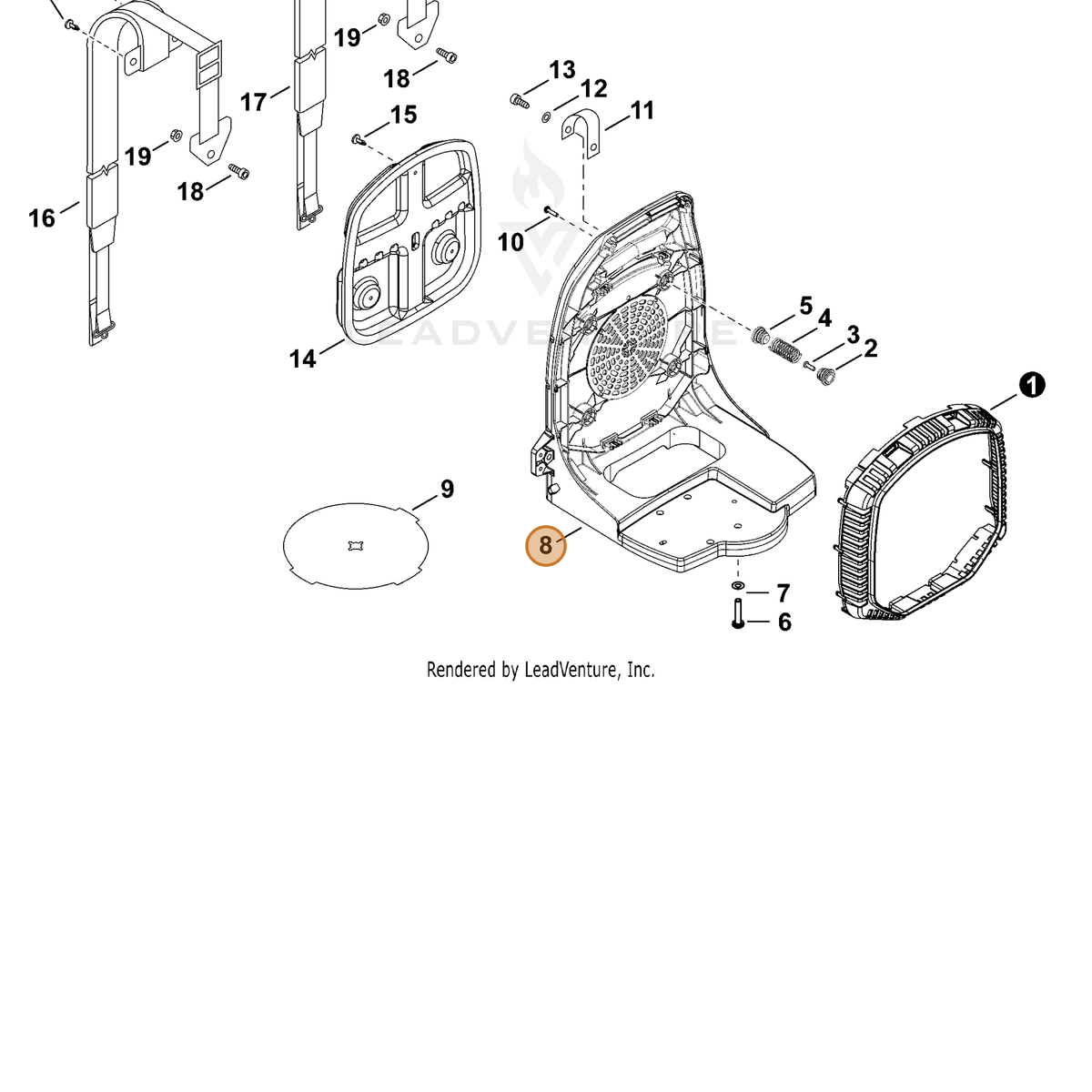 ECHO part P200000500 — IPL diagram snippet (6x zoom, amber highlight)