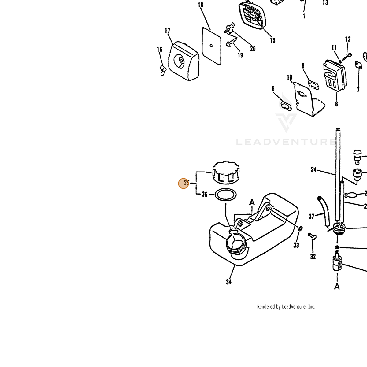 ECHO part P200000830 — IPL diagram snippet (6x zoom, amber highlight)