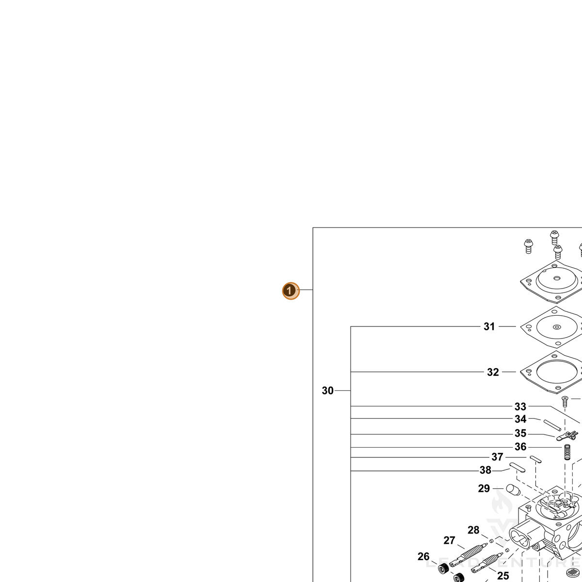 Echo part P200001341 — IPL diagram snippet (6x zoom, amber highlight)