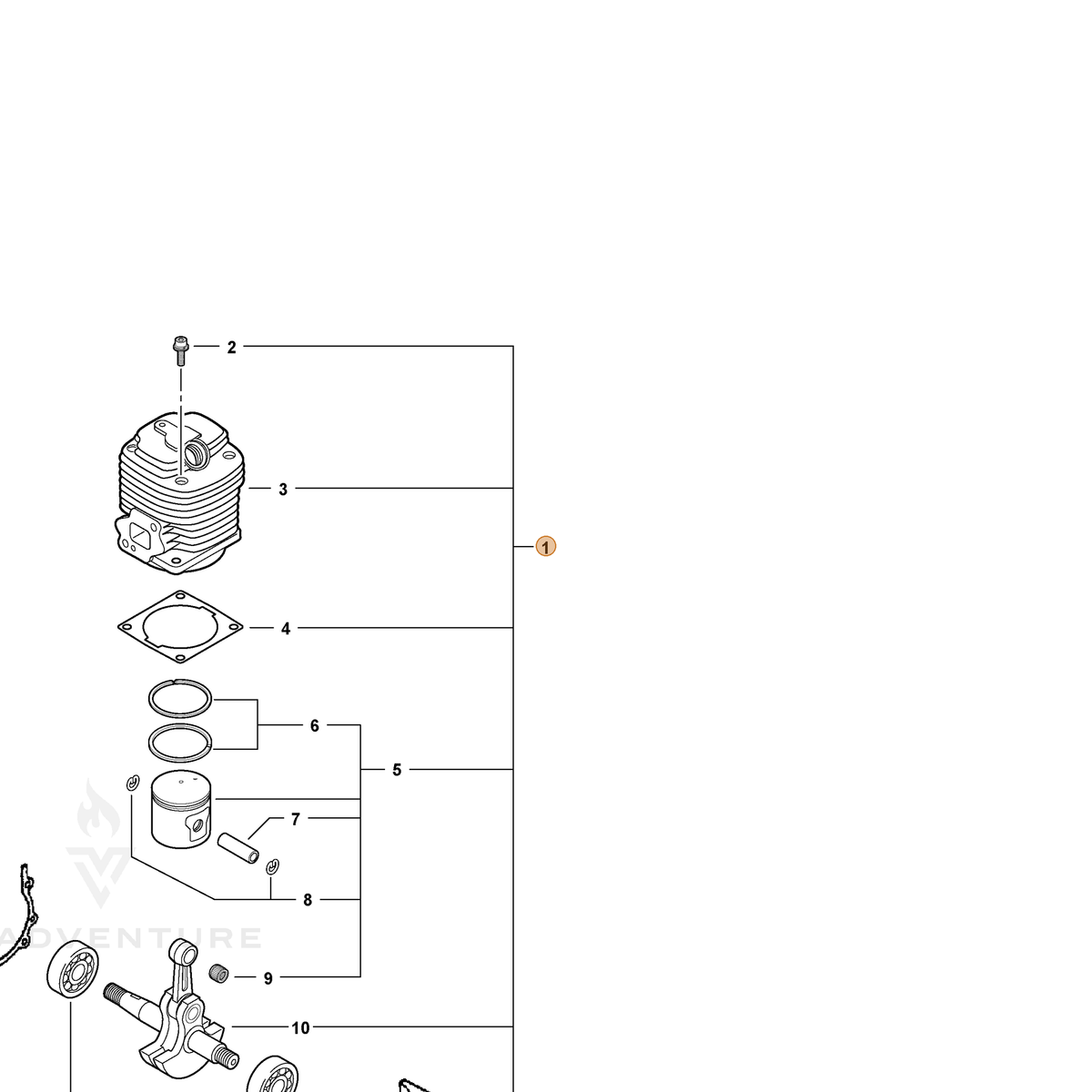 ECHO part SB1020 — IPL diagram snippet (6x zoom, amber highlight)