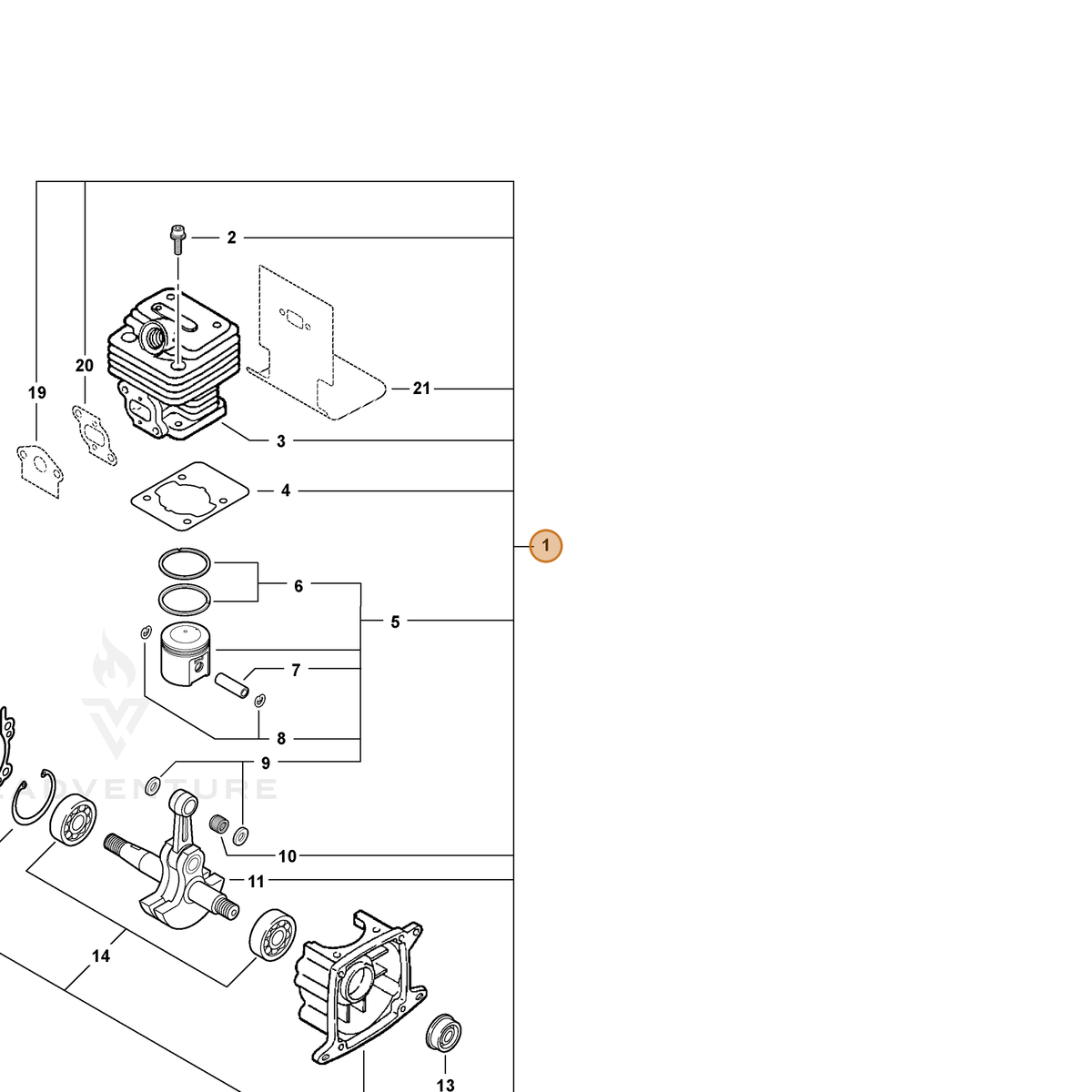 ECHO part SB1044 — IPL diagram snippet (6x zoom, amber highlight)