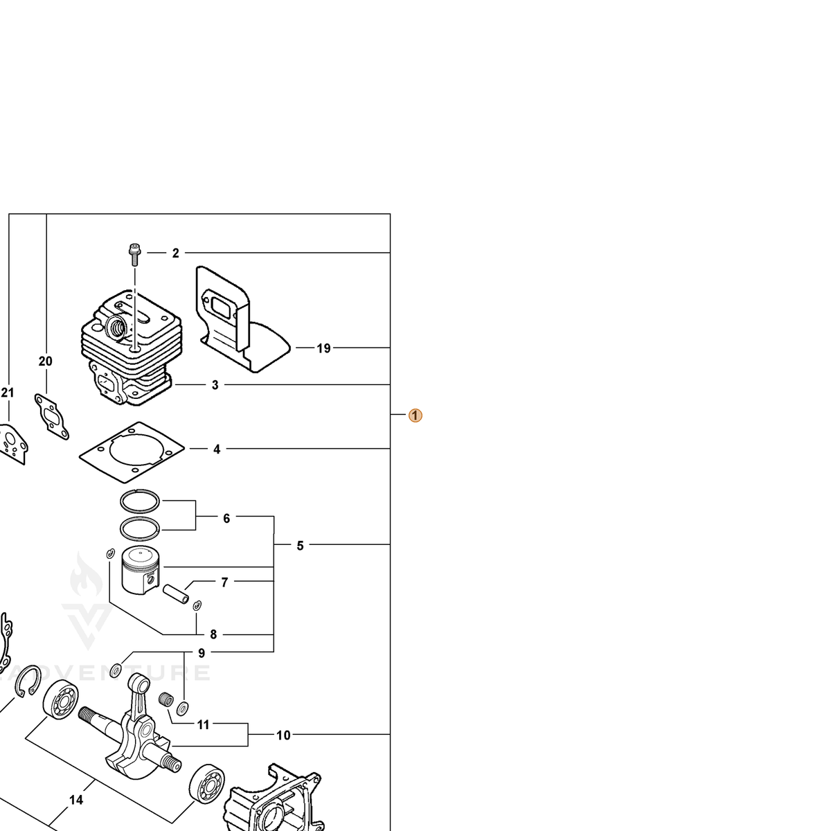 ECHO part SB1047 — IPL diagram snippet (6x zoom, amber highlight)