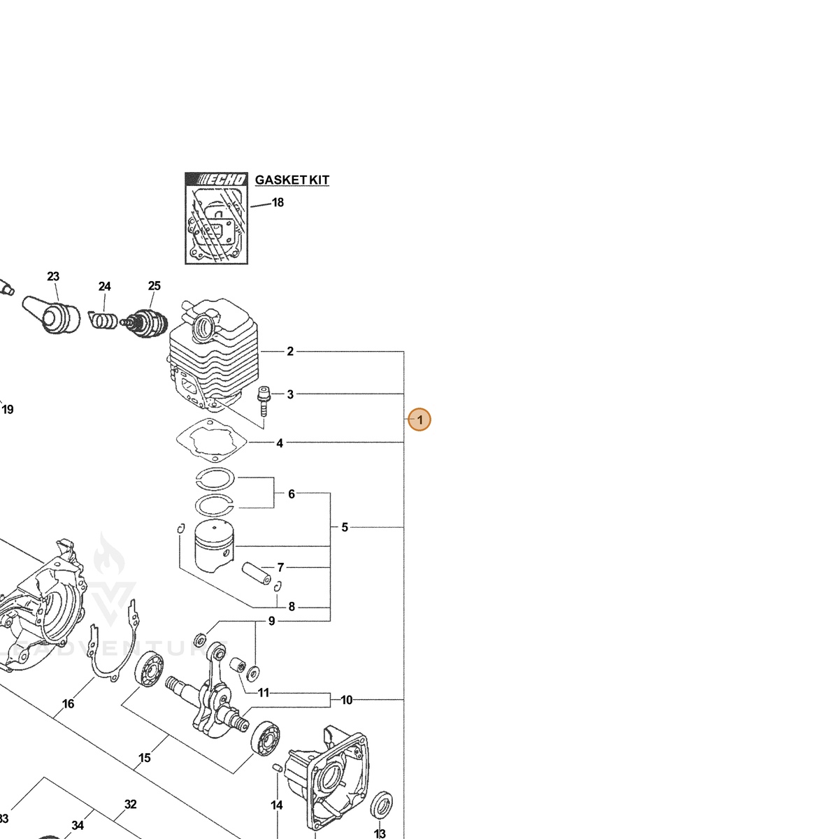 ECHO part SB1049 — IPL diagram snippet (6x zoom, amber highlight)
