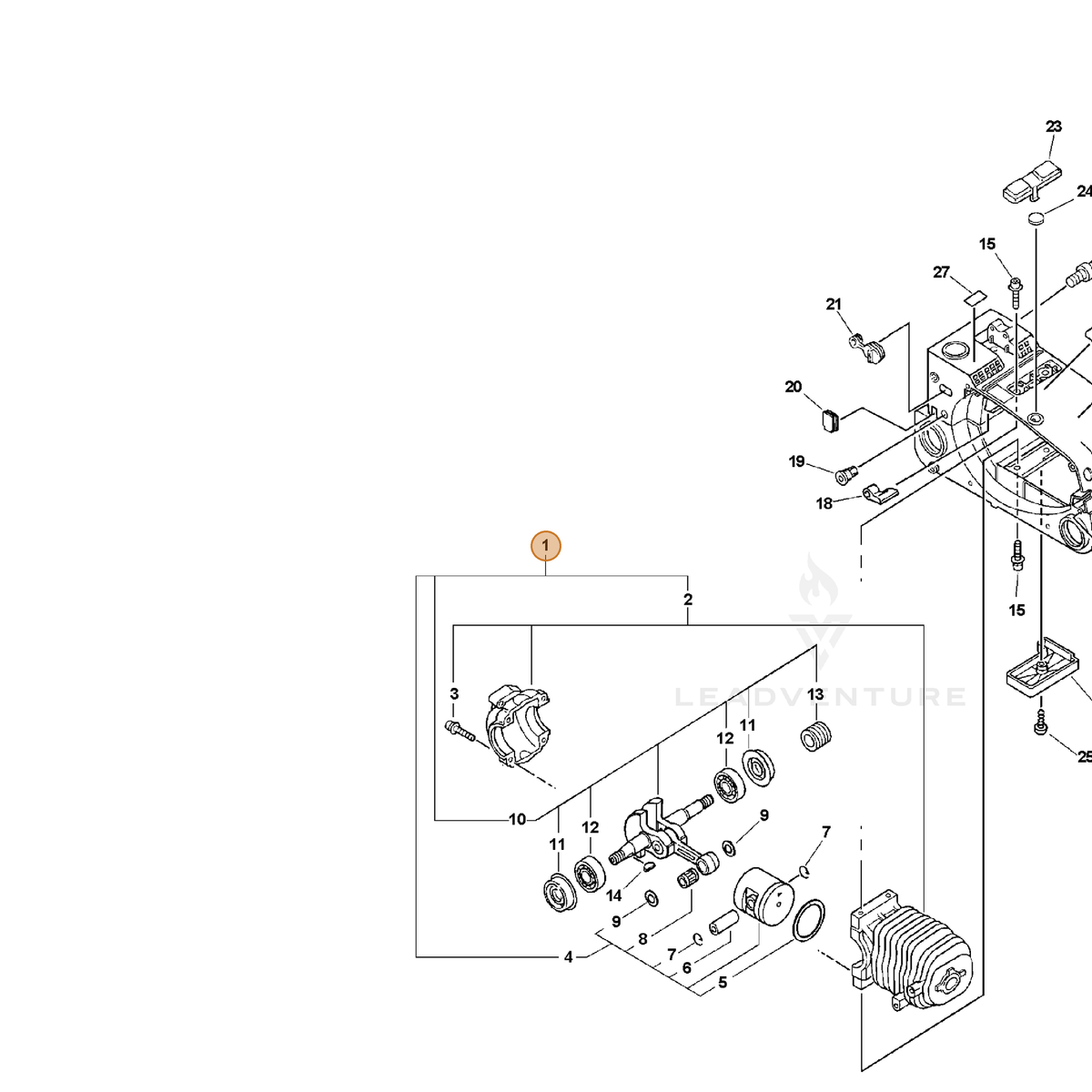 ECHO part SB1052 — IPL diagram snippet (6x zoom, amber highlight)