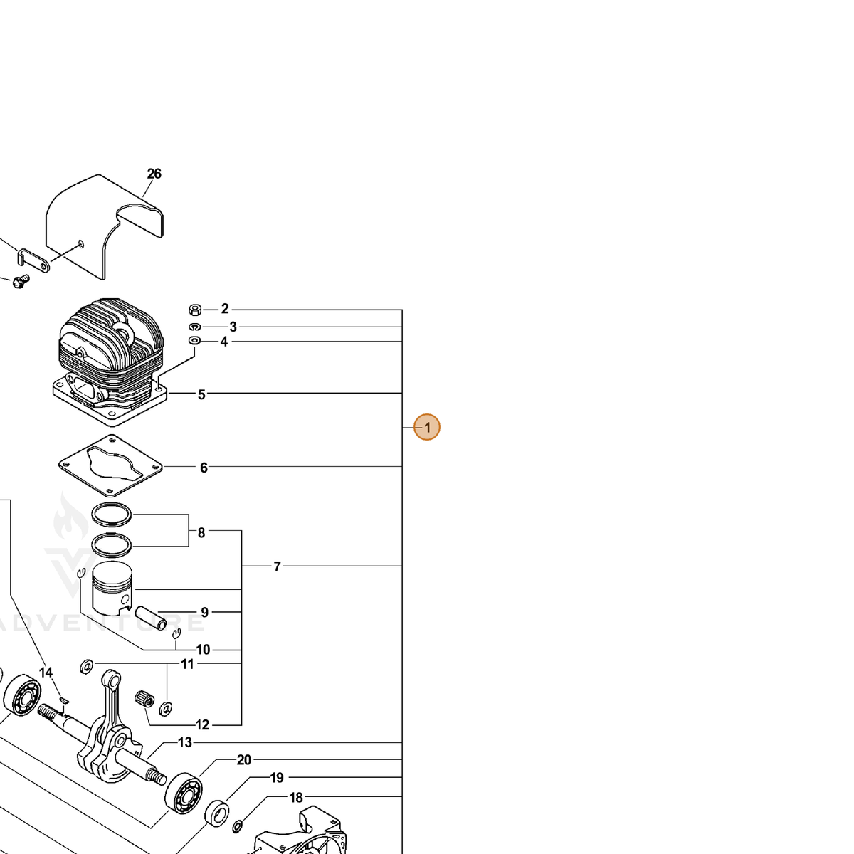 ECHO part SB1056 — IPL diagram snippet (6x zoom, amber highlight)