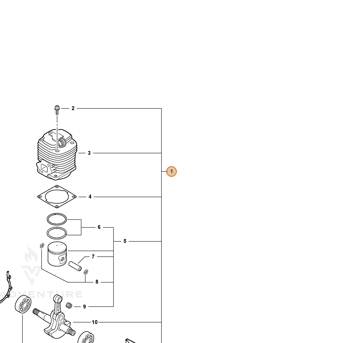 ECHO part SB1057 — IPL diagram snippet (6x zoom, amber highlight)