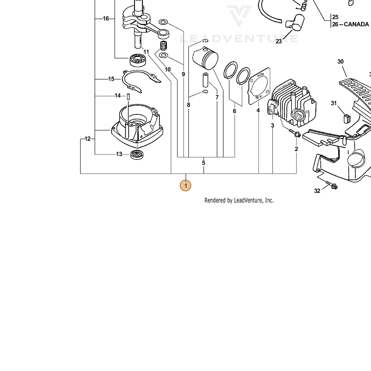 ECHO part SB1068 — IPL diagram snippet (6x zoom, amber highlight)