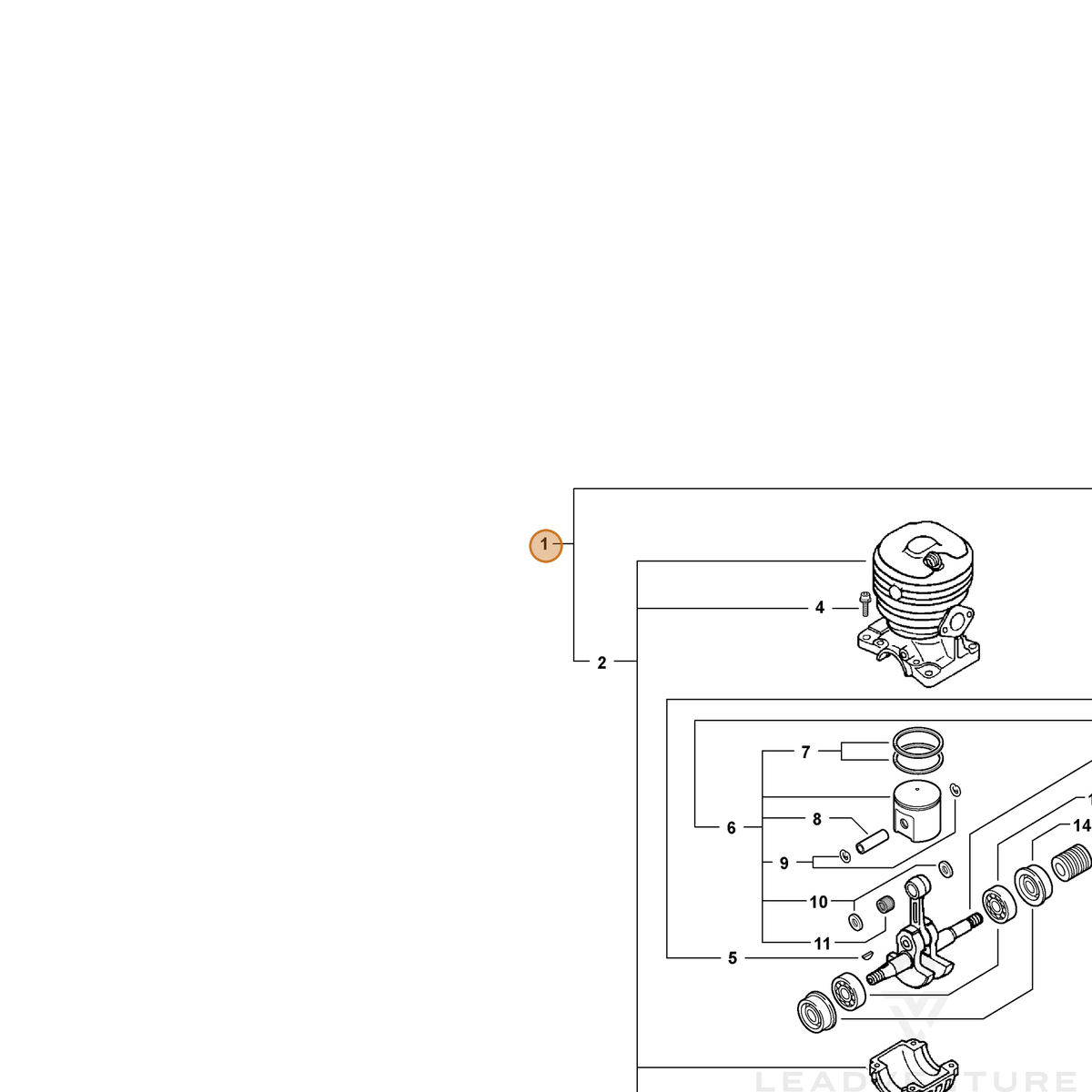 ECHO part SB1080 — IPL diagram snippet (6x zoom, amber highlight)