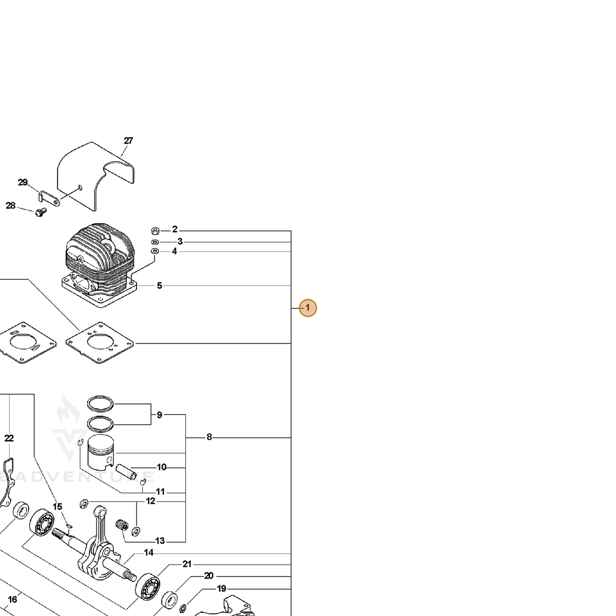 ECHO part SB1084 — IPL diagram snippet (6x zoom, amber highlight)
