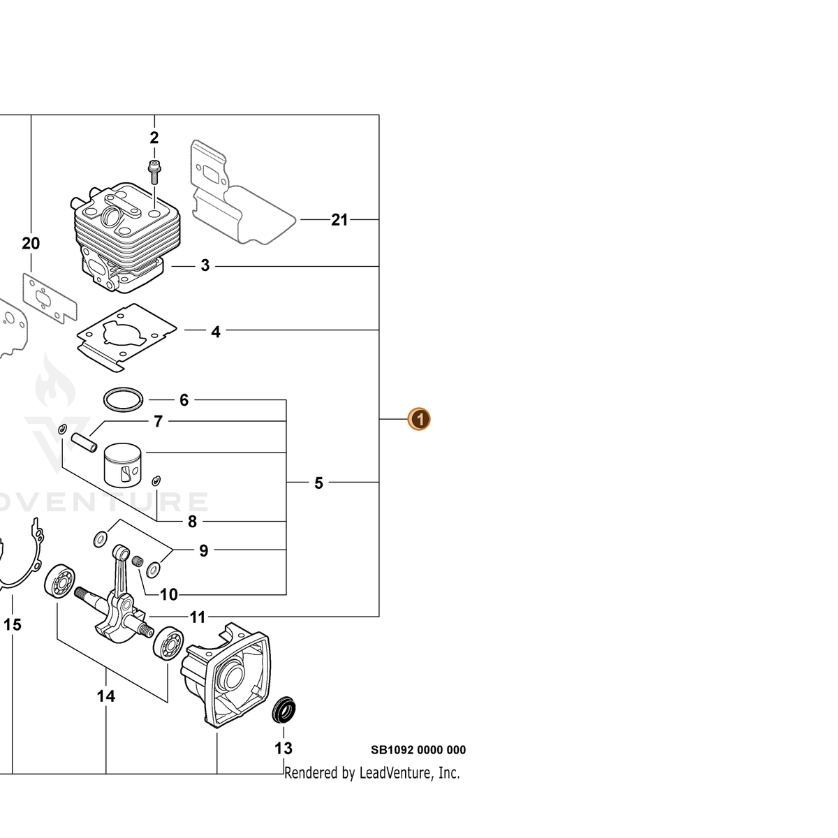ECHO part SB1092 — IPL diagram snippet (6x zoom, amber highlight)