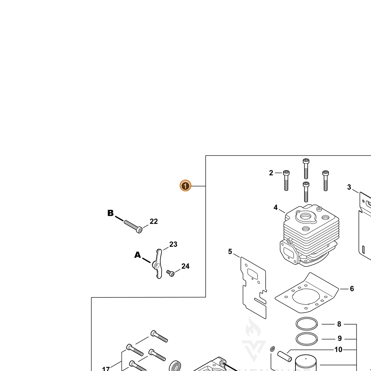 ECHO part SB1099 — IPL diagram snippet (6x zoom, amber highlight)