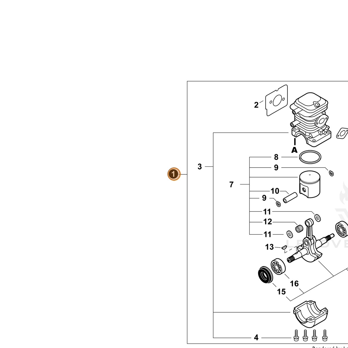 ECHO part SB1100 — IPL diagram snippet (6x zoom, amber highlight)