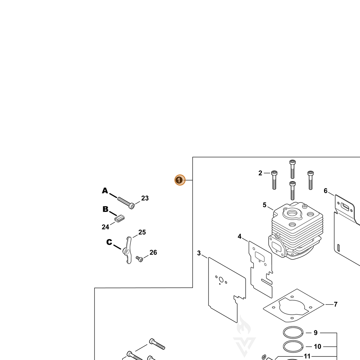 ECHO part SB1109 — IPL diagram snippet (6x zoom, amber highlight)