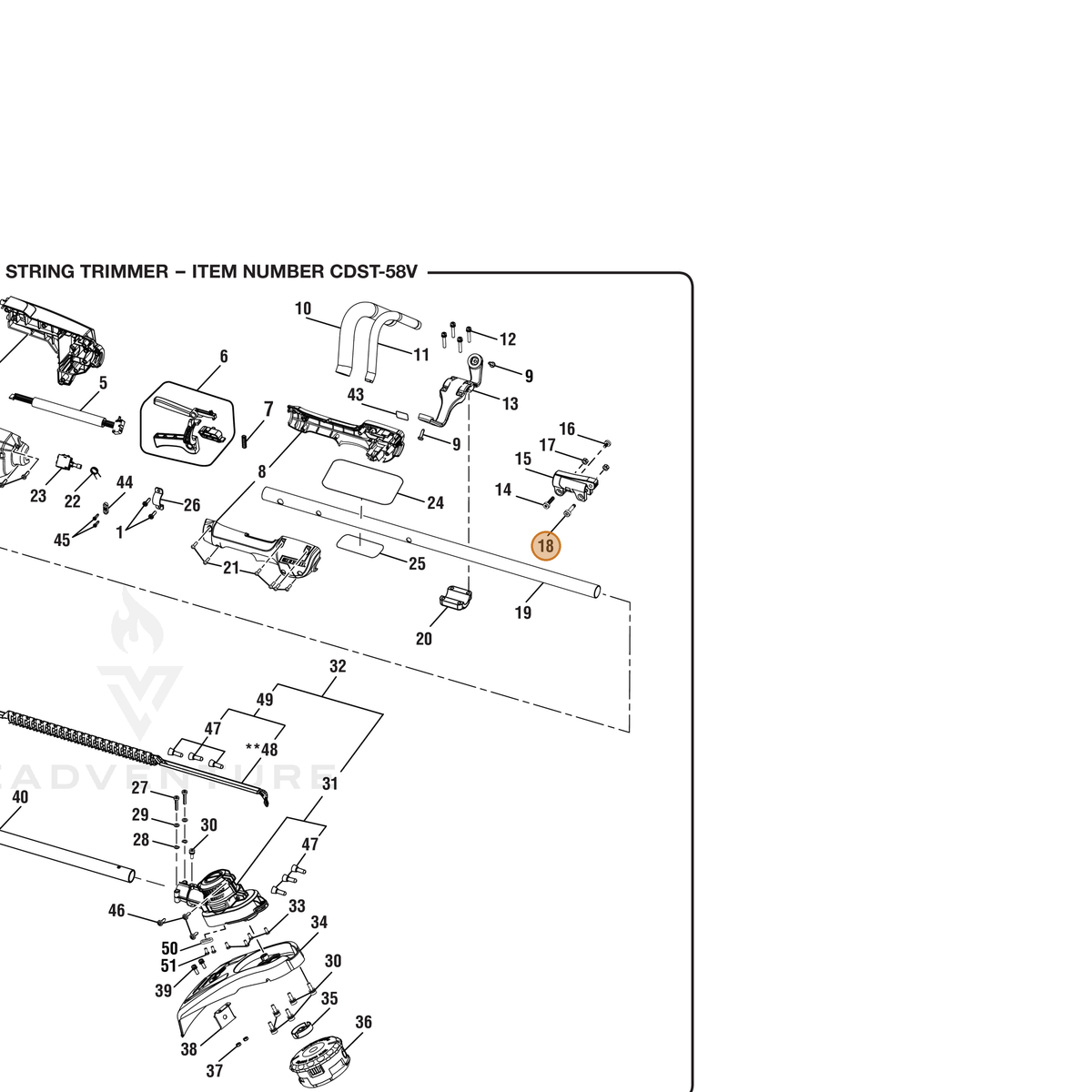 ECHO part T662716001 — IPL diagram snippet (6x zoom, amber highlight)