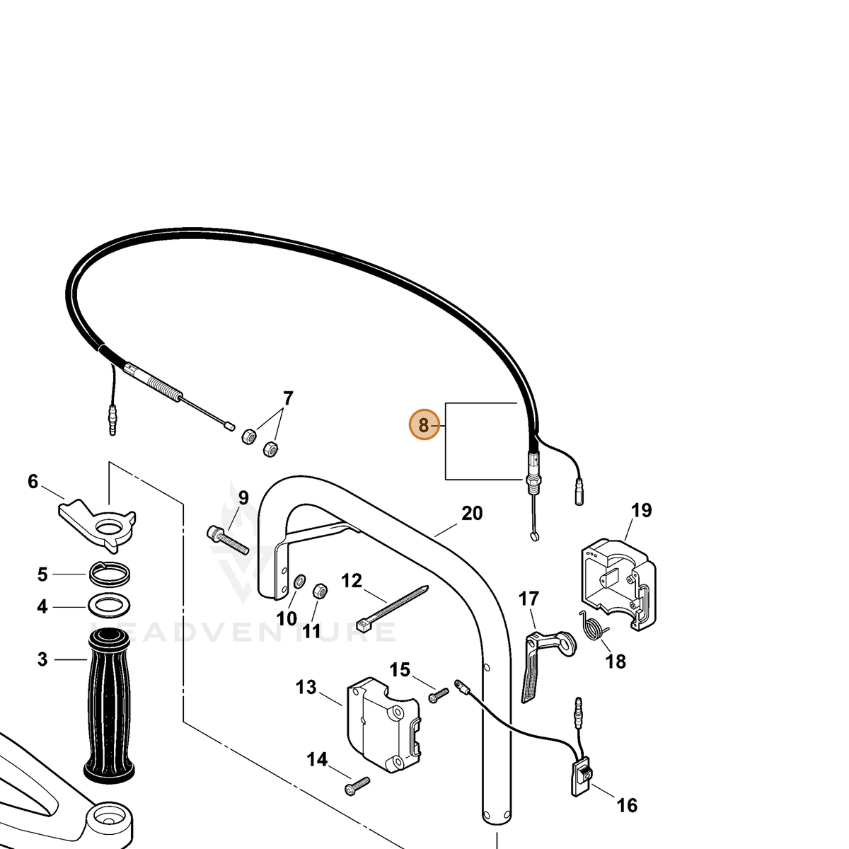 ECHO part V043000010 — IPL diagram snippet (6x zoom, amber highlight)