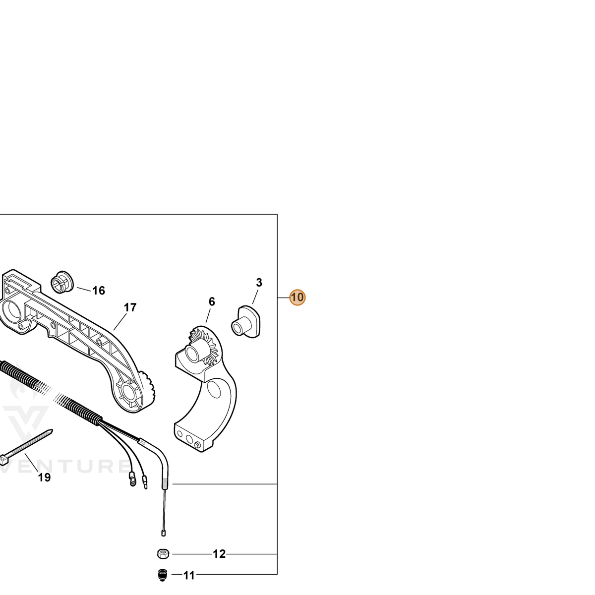 ECHO part V043000021 — IPL diagram snippet (6x zoom, amber highlight)