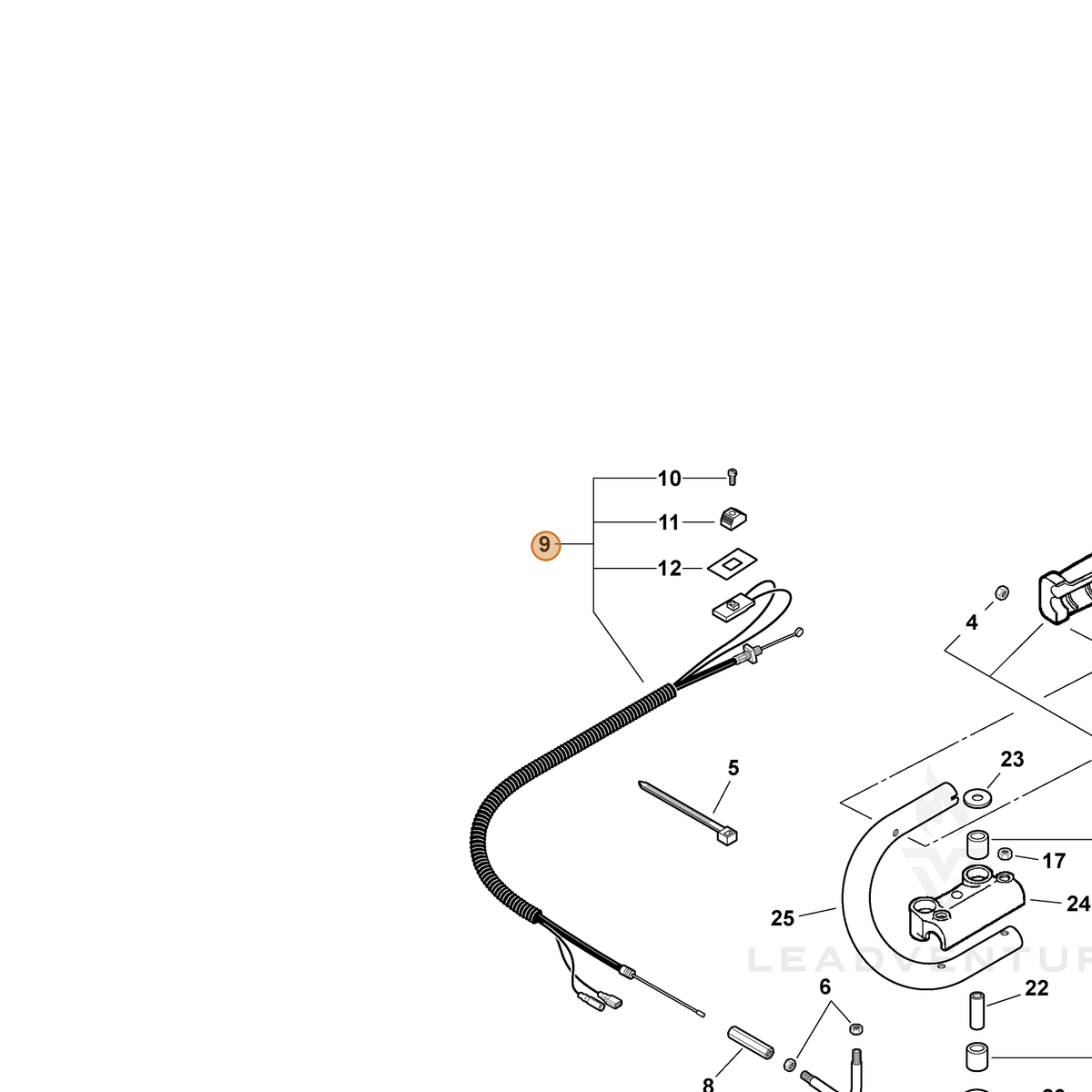 ECHO part V043000121 — IPL diagram snippet (6x zoom, amber highlight)
