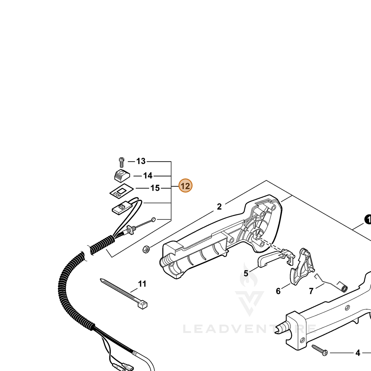 ECHO part V043000230 — IPL diagram snippet (6x zoom, amber highlight)