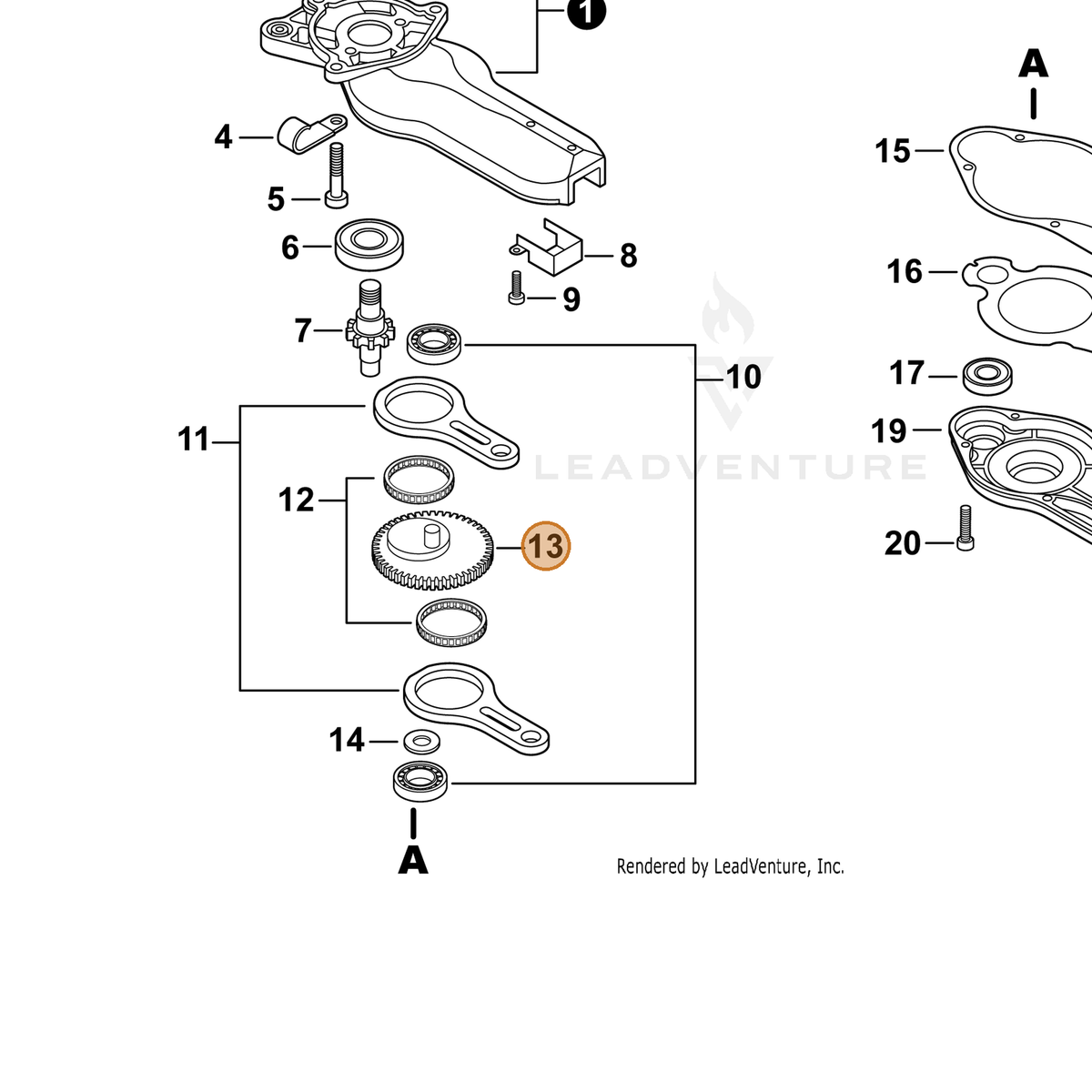 ECHO part V060000120 — IPL diagram snippet (6x zoom, amber highlight)