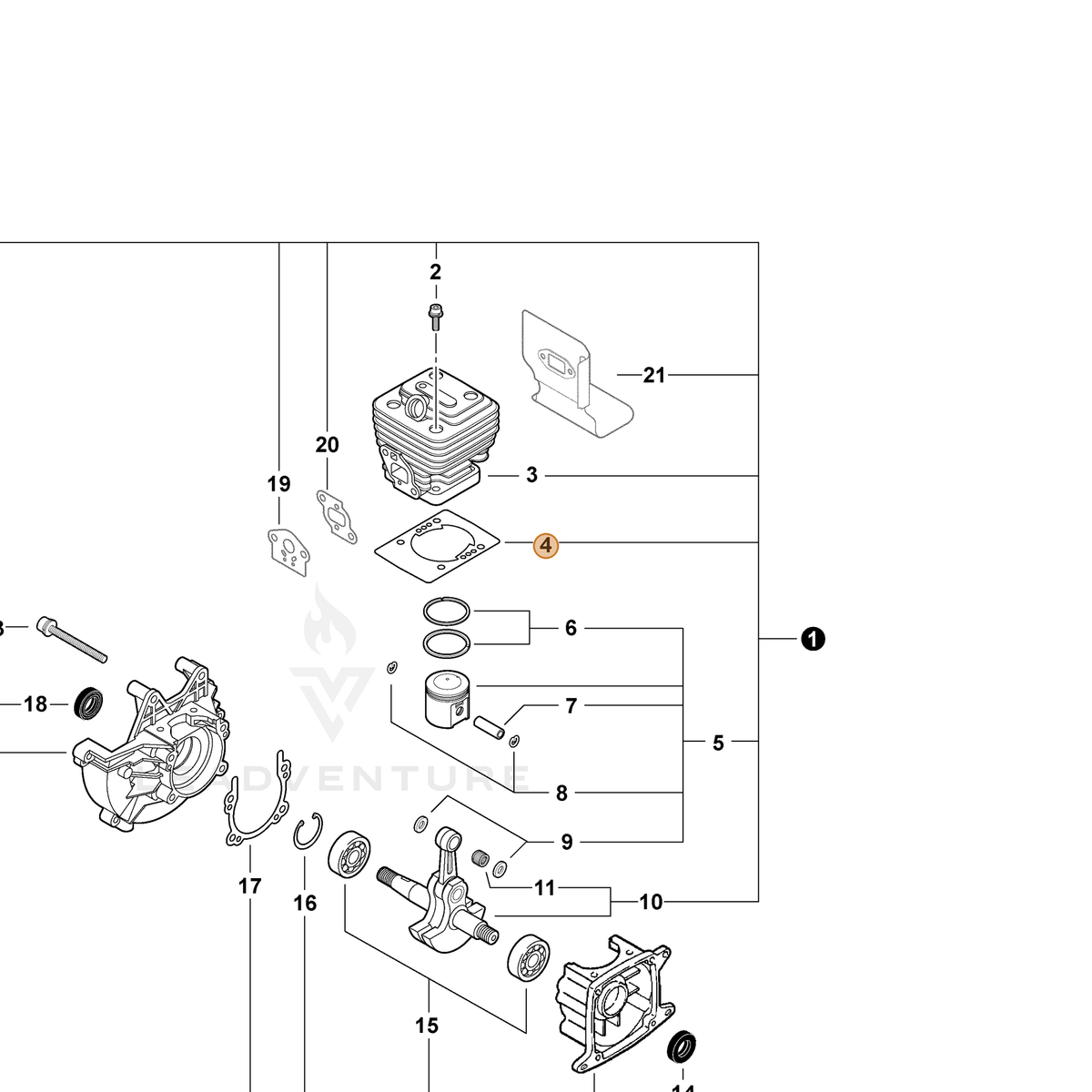 ECHO part V100000060 — IPL diagram snippet (6x zoom, amber highlight)