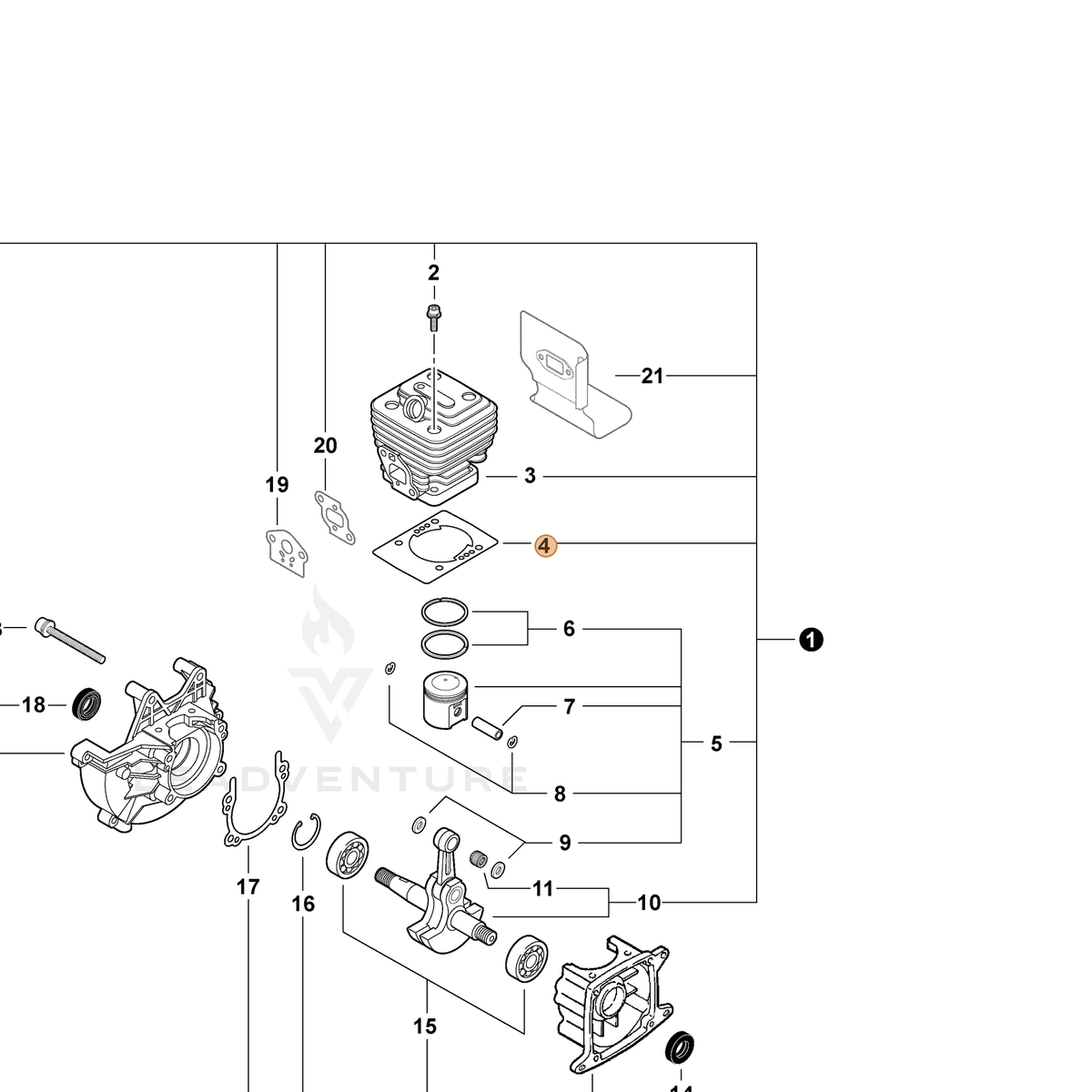 ECHO part V100000070 — IPL diagram snippet (6x zoom, amber highlight)