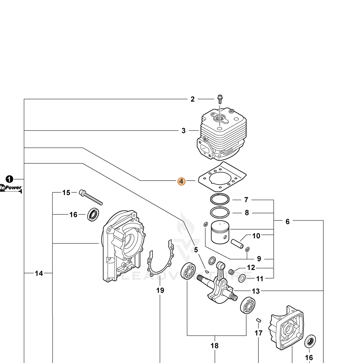 ECHO part V100000100 — IPL diagram snippet (6x zoom, amber highlight)