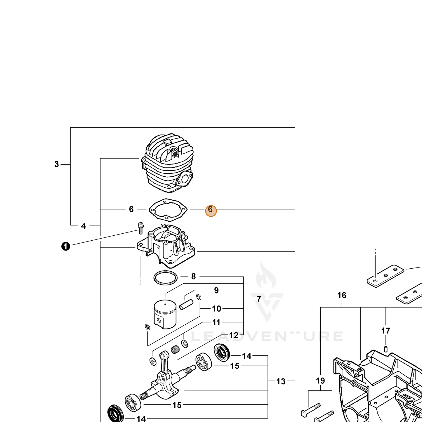 ECHO part V100000131 — IPL diagram snippet (6x zoom, amber highlight)