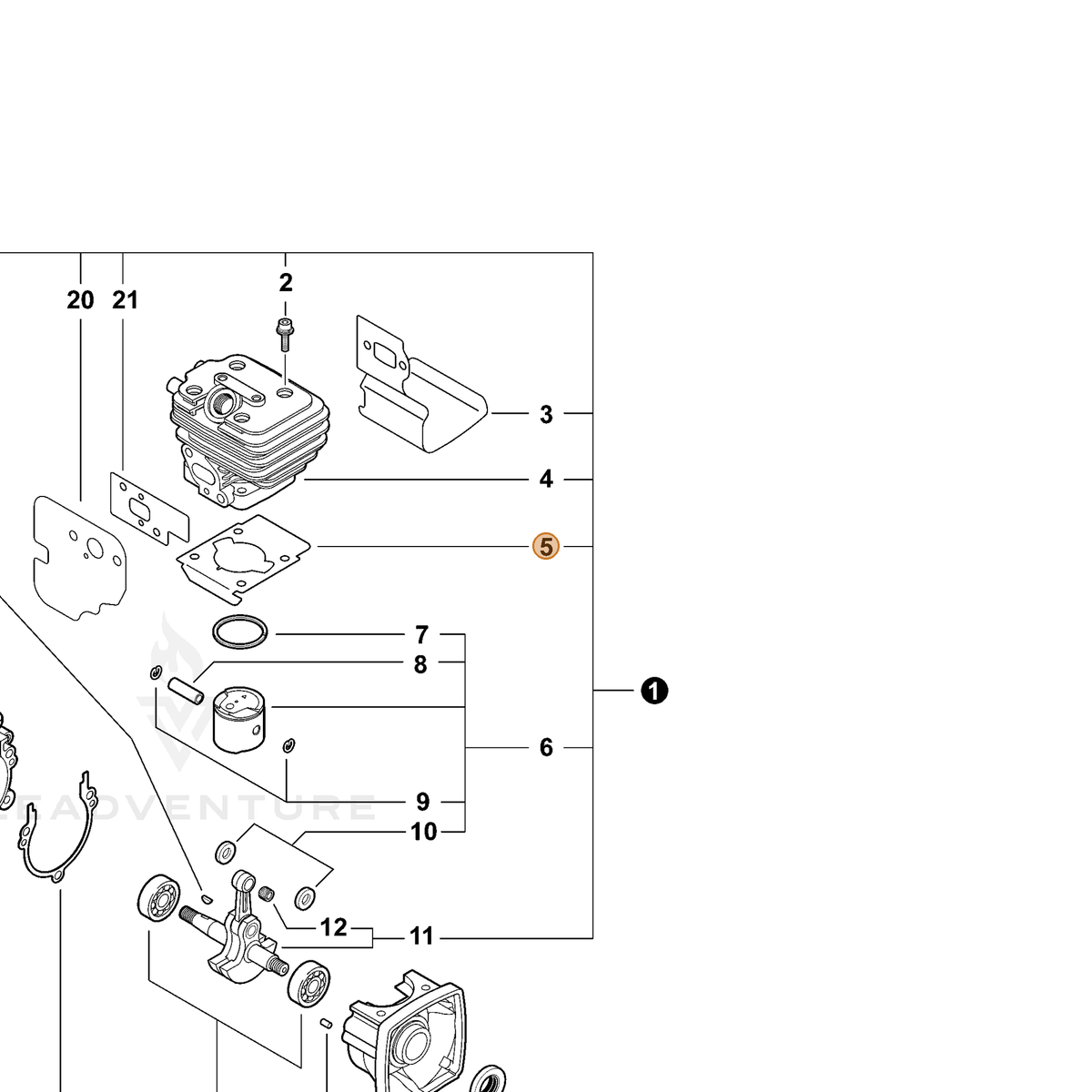 ECHO part V100000190 — IPL diagram snippet (6x zoom, amber highlight)