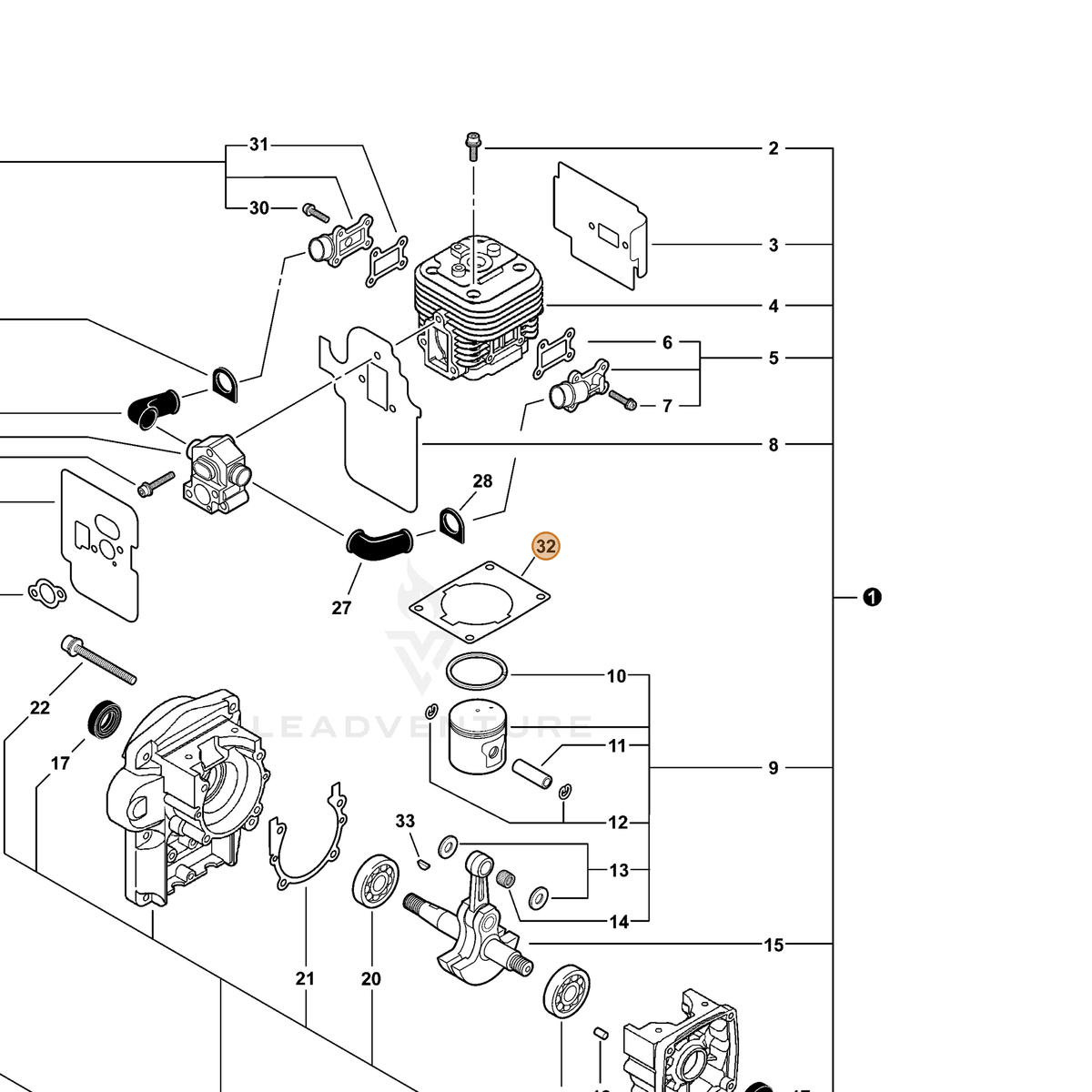ECHO part V100000260 — IPL diagram snippet (6x zoom, amber highlight)