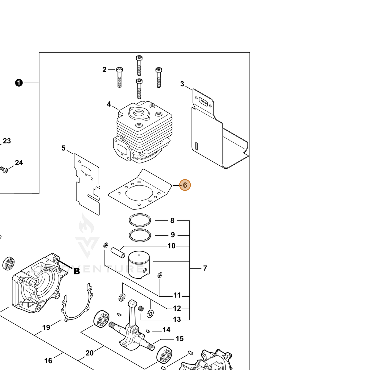 ECHO part V100000290 — IPL diagram snippet (6x zoom, amber highlight)