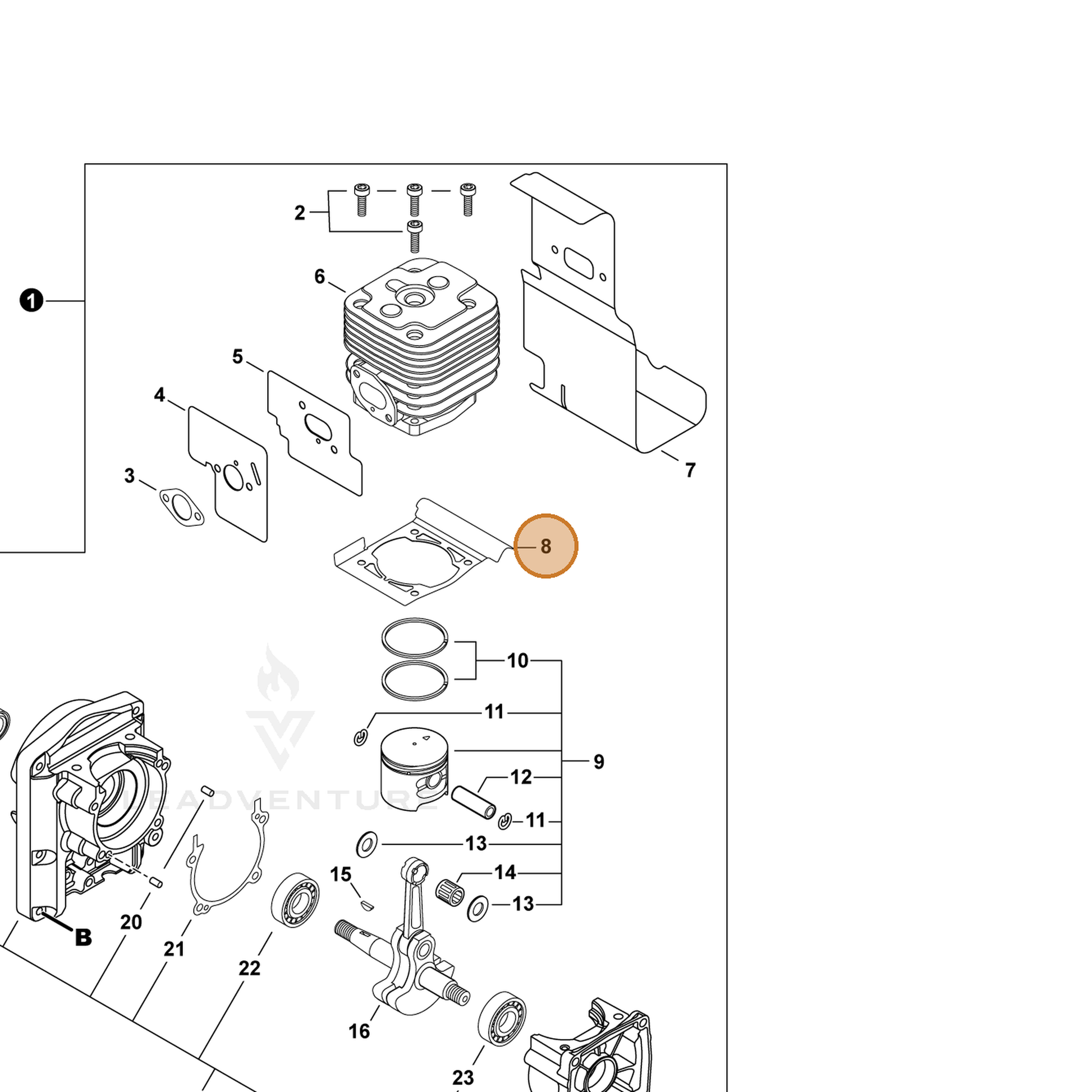 ECHO part V100000811 — IPL diagram snippet (6x zoom, amber highlight)