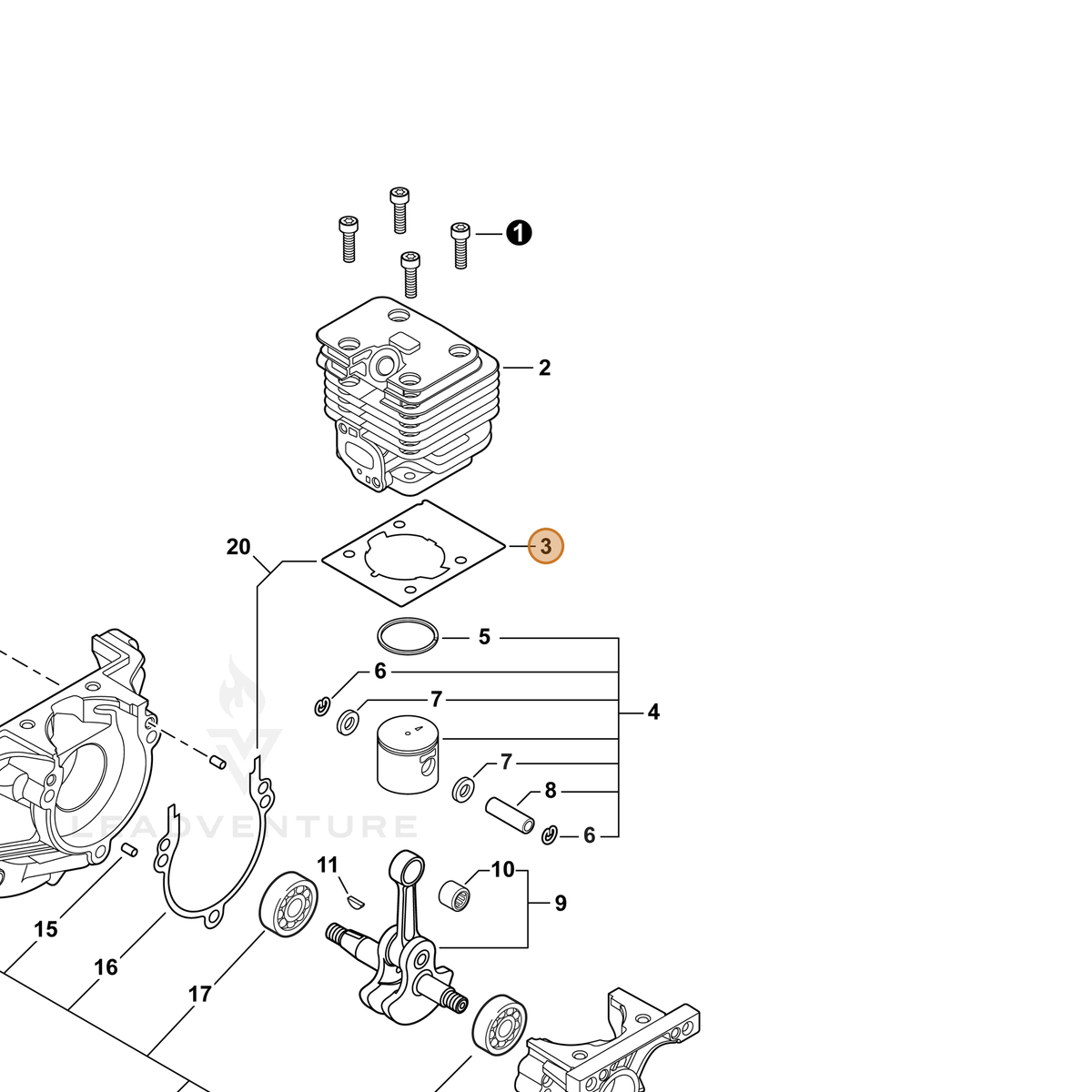 ECHO part V100000860 — IPL diagram snippet (6x zoom, amber highlight)