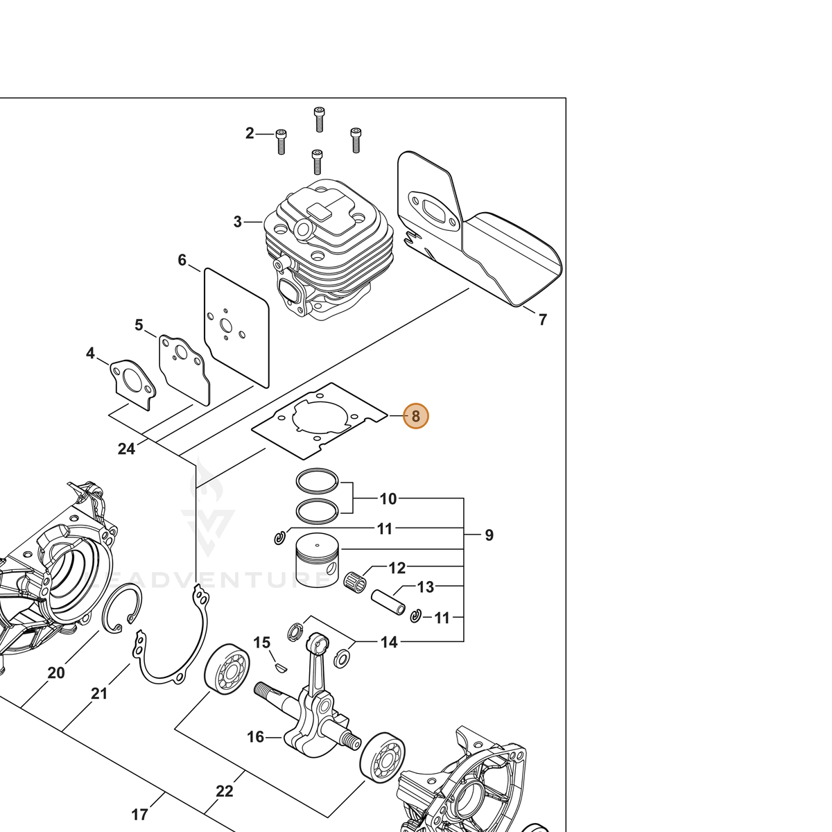ECHO part V100000870 — IPL diagram snippet (6x zoom, amber highlight)