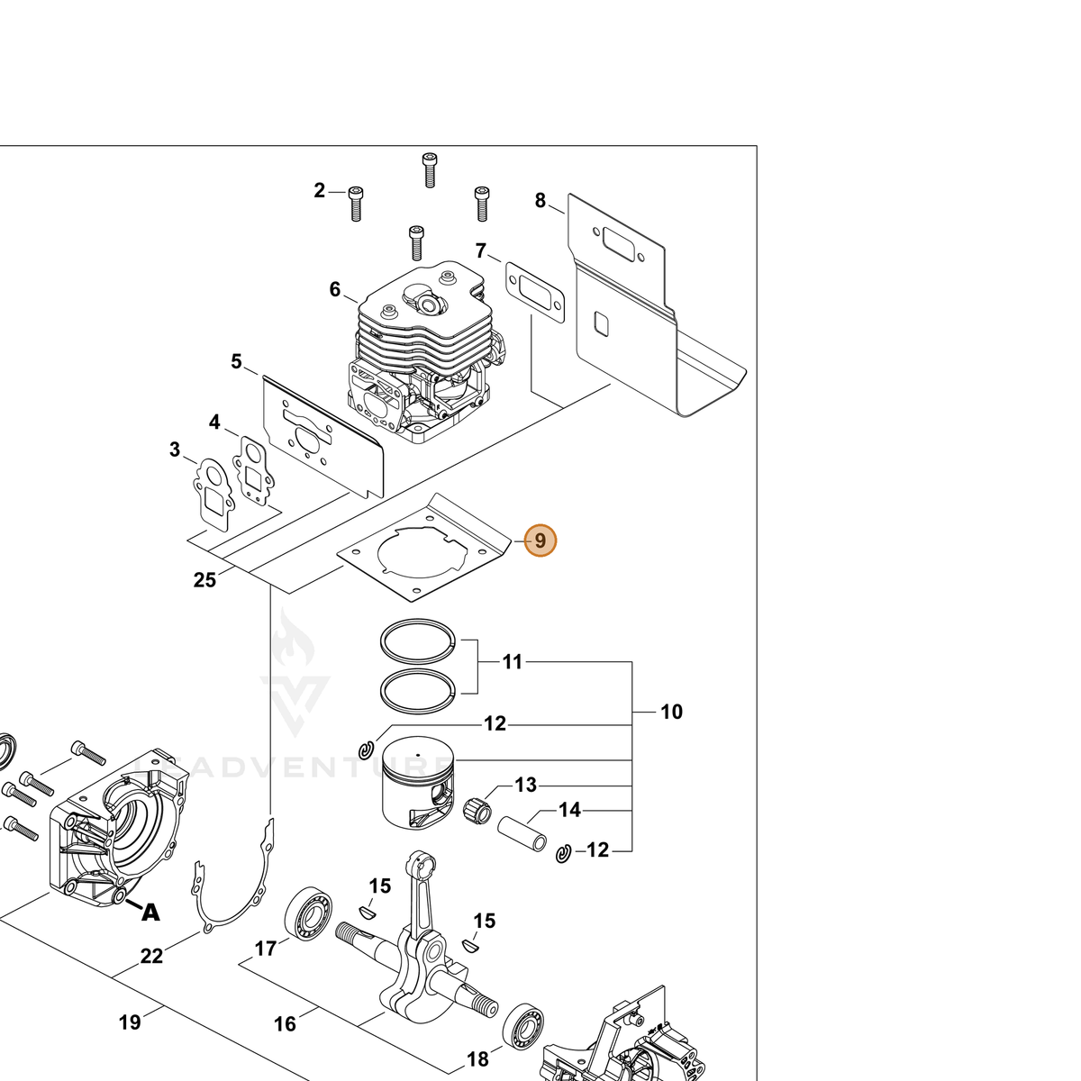 ECHO part V100000880 — IPL diagram snippet (6x zoom, amber highlight)