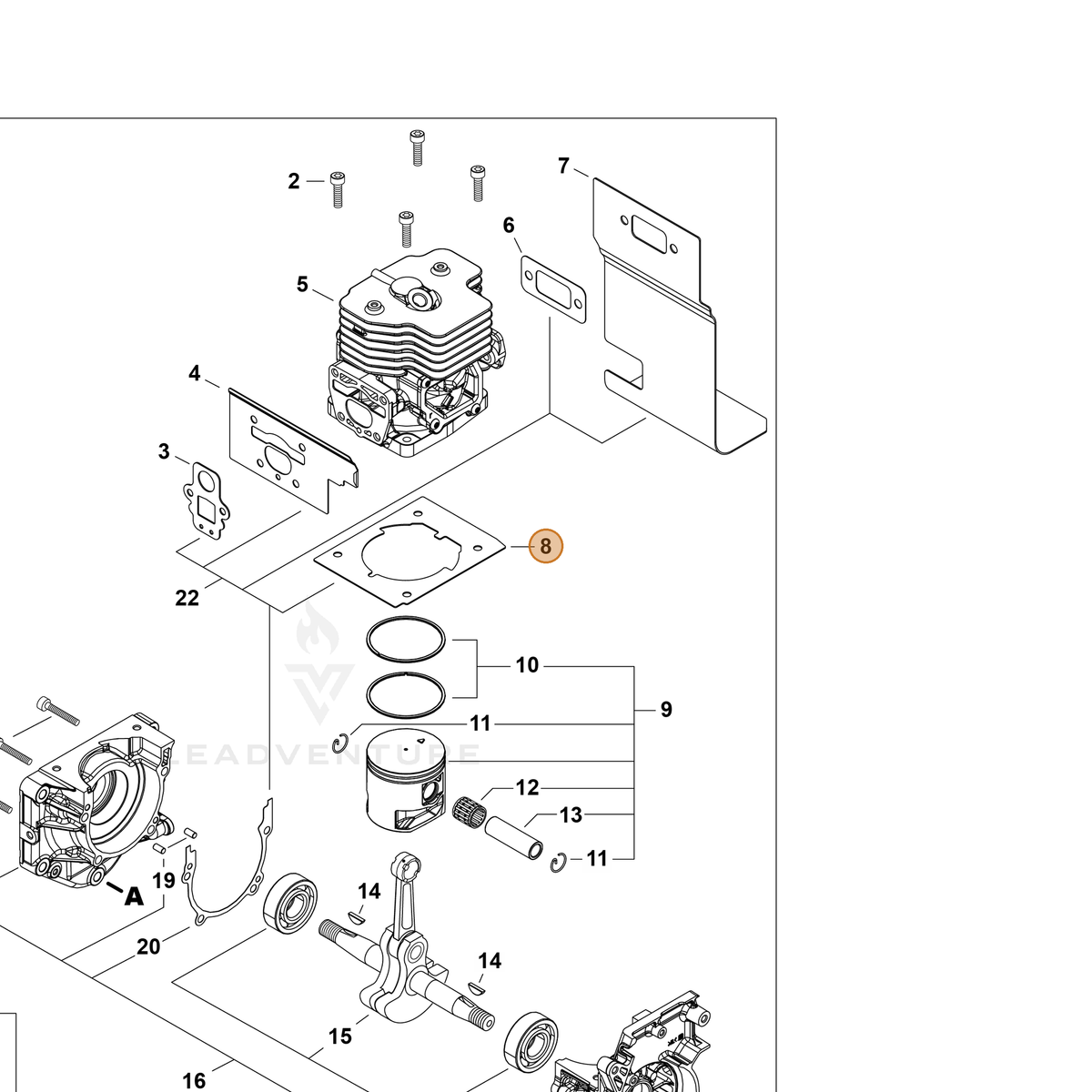 ECHO part V100000910 — IPL diagram snippet (6x zoom, amber highlight)