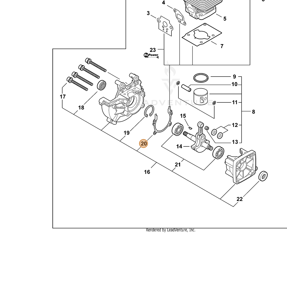 ECHO part V102000030 — IPL diagram snippet (6x zoom, amber highlight)